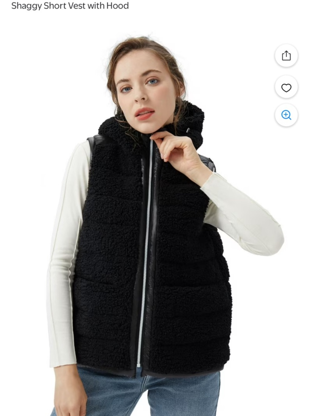 Orolay Casual Fleece Down Vest Shaggy Shearling Vest with Stand Collar, Black